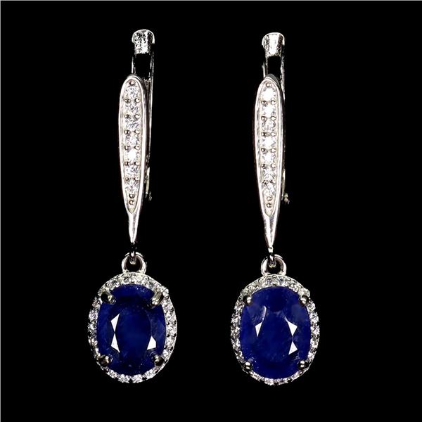 Natural Oval Blue Sapphire Earrings