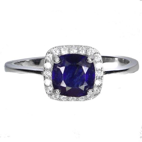 Natural Cushion Intense  Blue Sapphire Ring