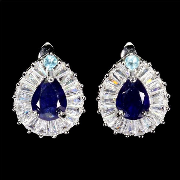 Natural Intense  Blue Sapphire Earrings