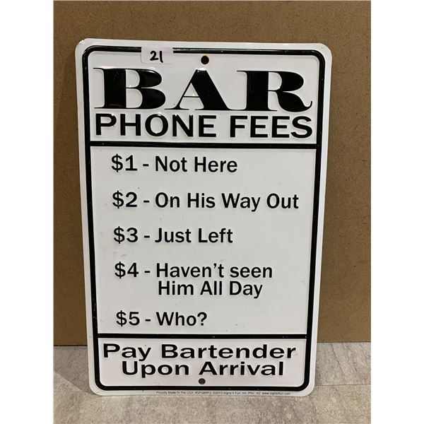 Metal Sign - Bar Phone Fees