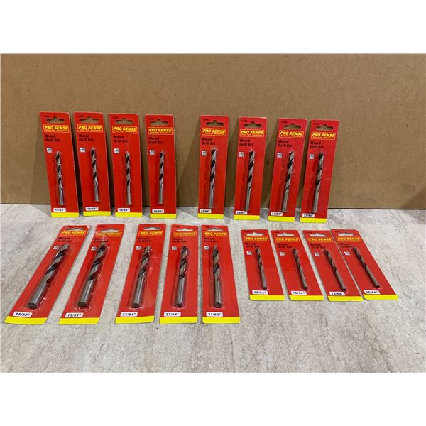 Assortment Of Pro Sense Wood Drill Bits - 4x 19/64 - 4x 23/64" - 2x 15/32" - 3x 27/64" 4x 15/64"