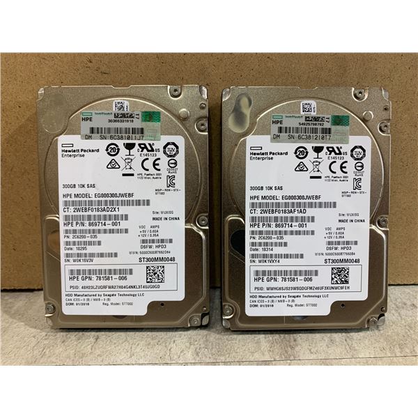Lot Of 2 HPE Enterprise Hard Drives - 300GB Each