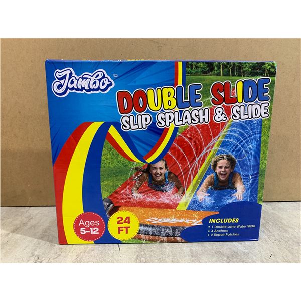 Jambo 24ft Double Slide Slip Splash & Slide - Include 4 Anchors & 2 Repair Patches
