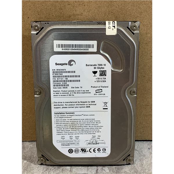 Seagate Barracuda 80 GB Computer Hard Drive