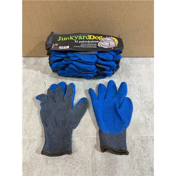 JunkyardDog 12 Pairs Of Heavy Duty Rubber Latex Palm Gloves - Large