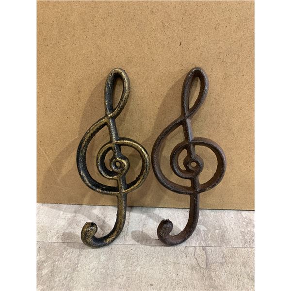 Lot Of 2 Cast Iron Treble Clef Wall Hooks