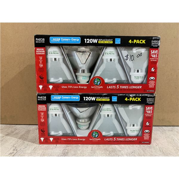 Lot Of 2 - 4 Pack Feit Electric Conserv-Energy PAR38 Indoor / Outdoor Floodlight Bulbs