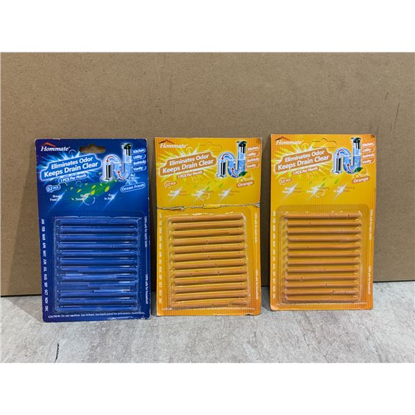 Lot Of 3 12 Packs Of Drain Odor Eliminators - 2 Orange - 1 Ocean Fresh
