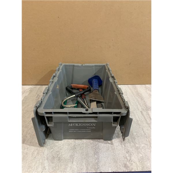Plastic Tote with Assorted Tools - 19.5in x 12in x 7in
