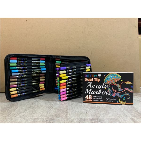 BETEM Dual Tip Acrylic Marker Set - 48 Colors - NEW
