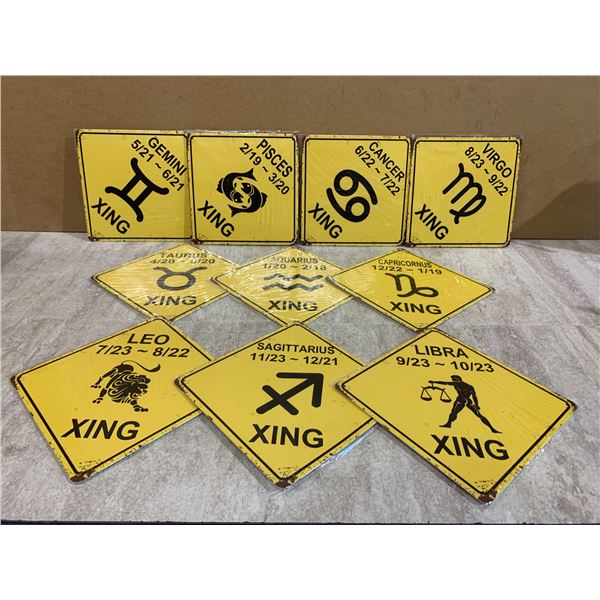 Lot of 10 Zodiak Sign Metal Signs - 8in x 8in - New