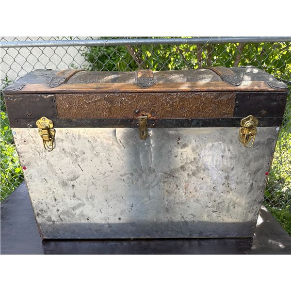 Metal- and Wood-Banded Steamer Trunk with Brass Hardware