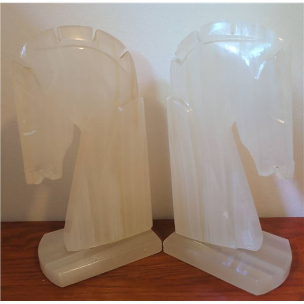 Alabaster Horse Head Bookends, 9 Inches Tall
