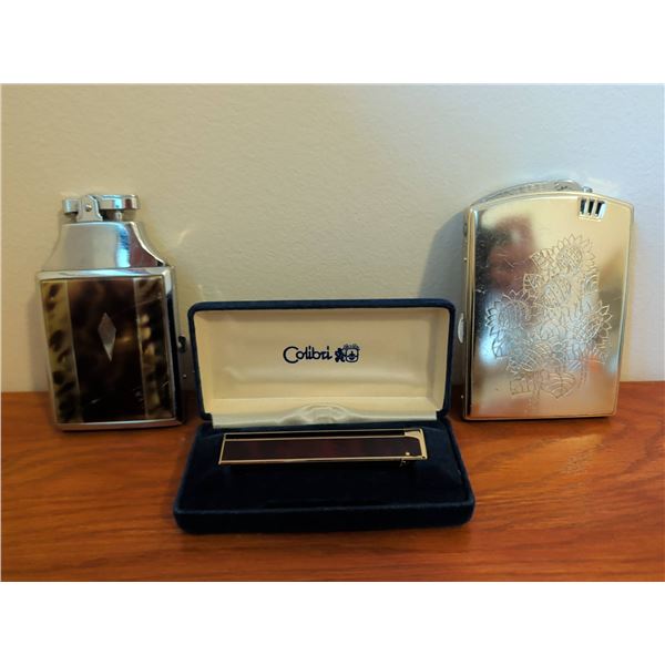 Colibri Lighter and Two Cigarette Case Lighters Set
