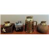 Image 1 : Four Table Lighters: Wood, Ceramic, Brass, and Mixed Materials