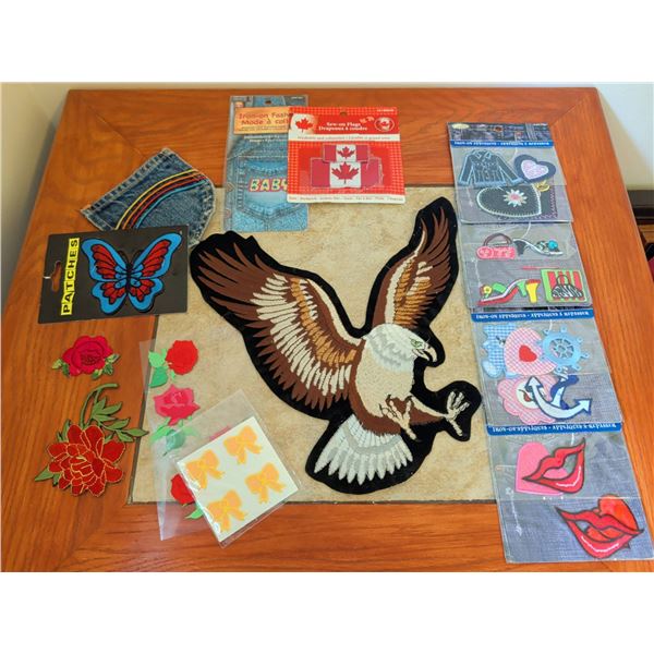 Iron-On and Sew-On Patch Lot with Eagle Motif
