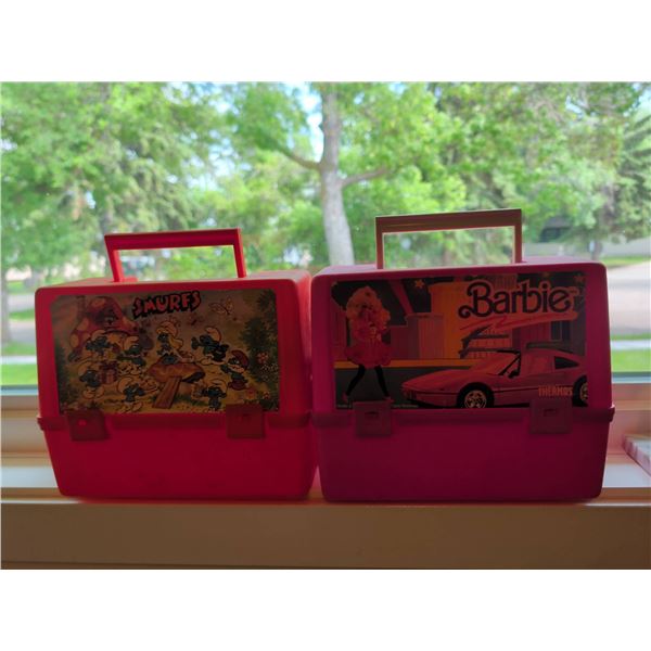 Thermos Barbie and Smurfs Plastic Lunch Boxes with Thermos