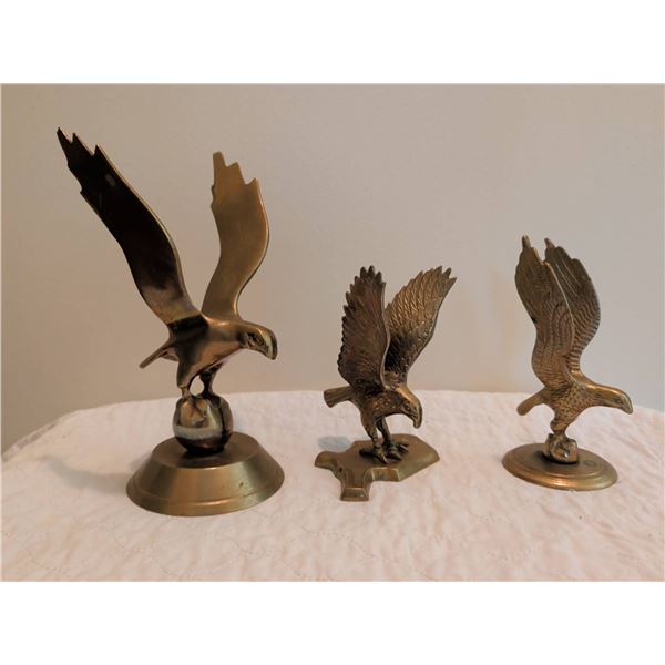 3 Brass Eagle Figurines with Spread Wings