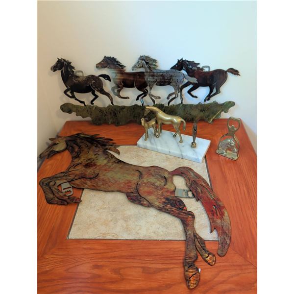 Horse Motif Decor: Brass Figurine Set, Brass Bottle Opener, Metal Wall Art, Pen Stand