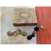 Image 1 : Ornate Brass Box with Assorted Decorative Buttons