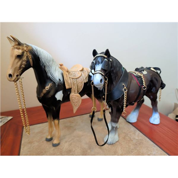 Plastic Model Horses with Harness and Saddle Tack