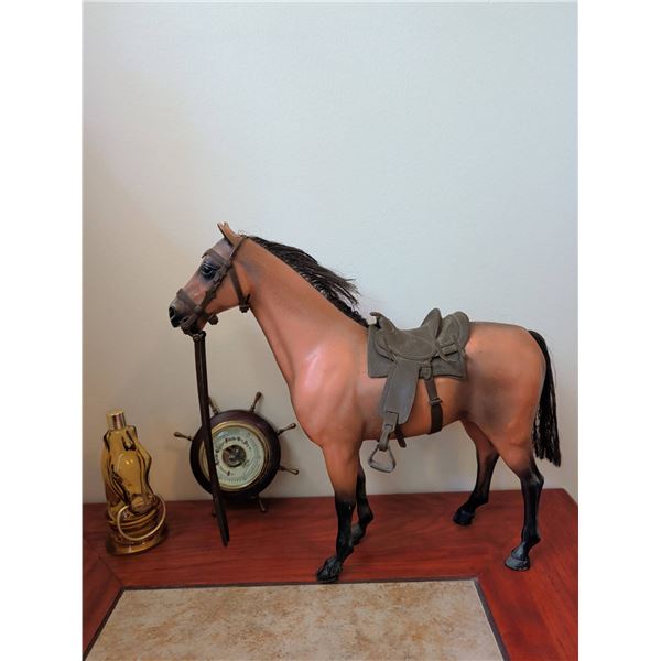 Fisher Precision Barometer, Horse Figurine and Glass Bottle Group