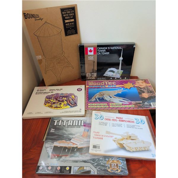 6 3D Wooden and Cardboard Model Kits and Puzzles