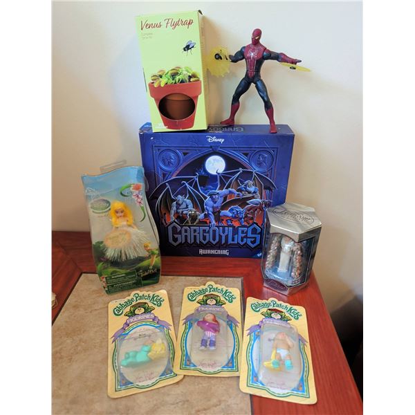 Lot: Cabbage Patch Kids Figurines, Tinker Bell, Spider-Man, Princess Diana Heirloom, Gargoyles
