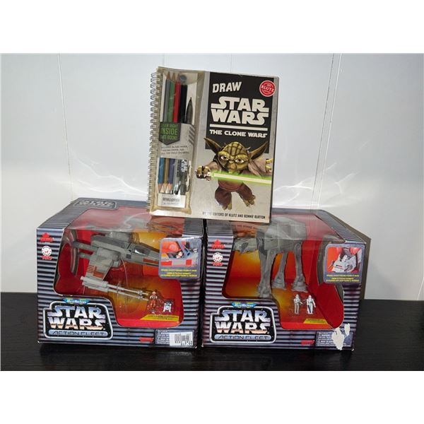 Star Wars Action Fleet AT-AT, X-Wing, and Draw The Clone Wars Book Lot