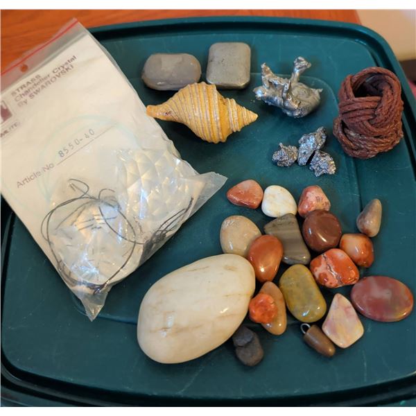 Polished Stones, Raw Metal Fragments, and Swarovski Crystal