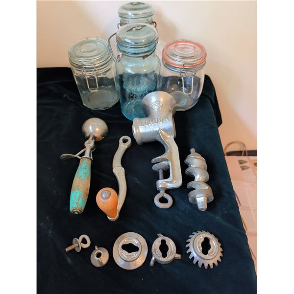 Kitchen Utensils Including K&O London Meat Grinder