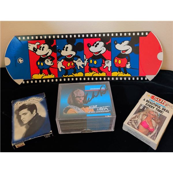 Collectibles Lot: Star Trek Autograph, Elvis Presley Cards, The Sun Cards, Mickey Mouse Art
