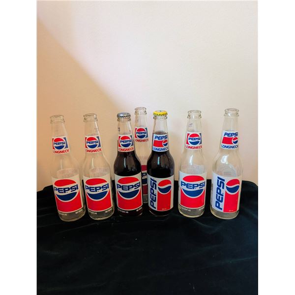 Pepsi Longneck Glass Soda Bottles Collection, 6 Pieces