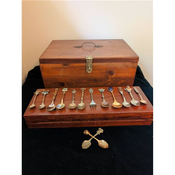 Souvenir Spoons With Wood Display Case