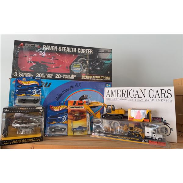 Diecast Vehicle Models, Remote Control Helicopter, Malibu Boat & Book Lot