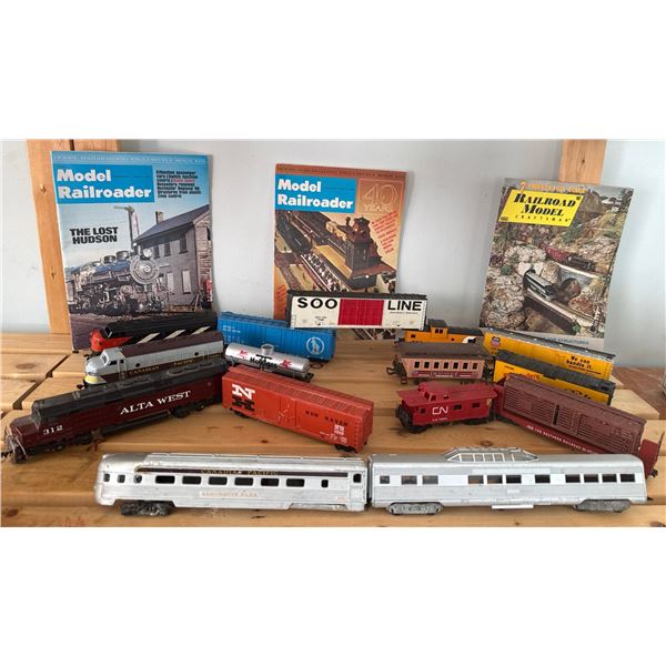 HO Scale Train Cars and Locomotives with Model Railroader Magazines