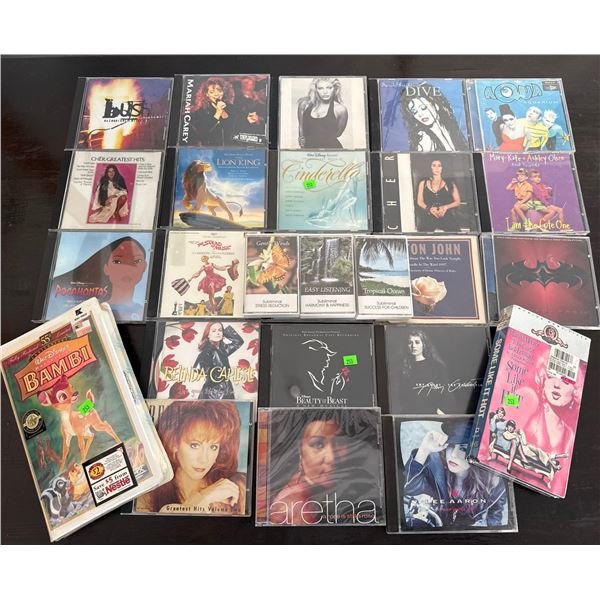 VHS Tapes, CDs, and Cassette Tapes Including Disney and Marilyn Monroe