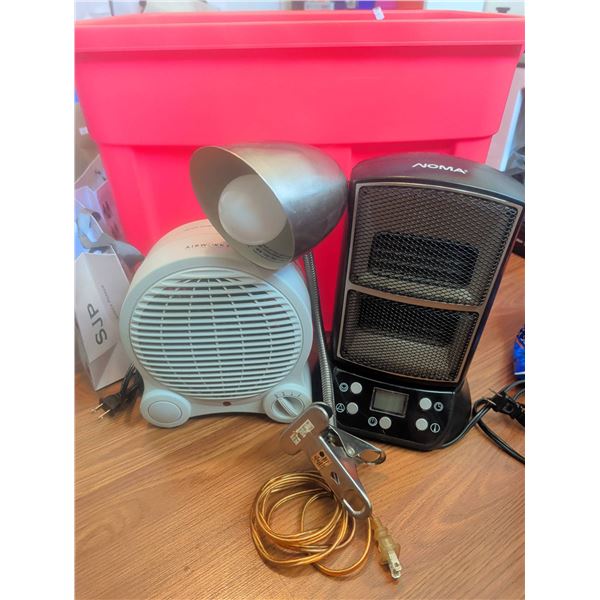 Two Space Heaters, Clip-On Desk Lamp, and Extension Cord
