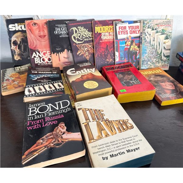 Paperback Books Including Bond, Superman, and Genre Fiction