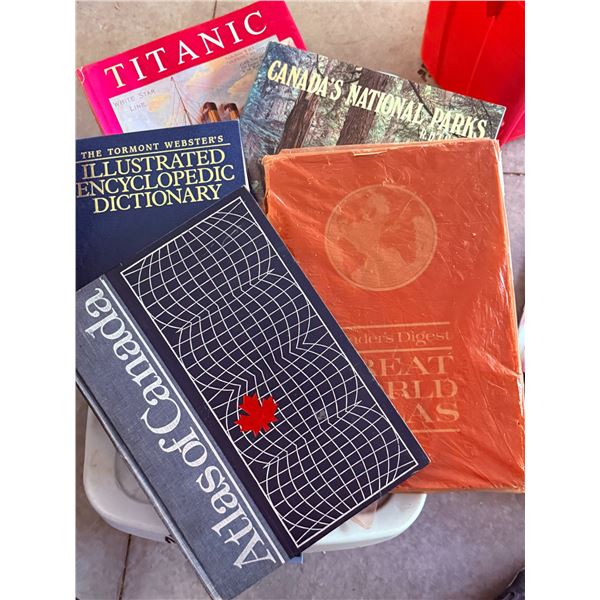 5 Reference and Interest Books Including Atlases and Titanic