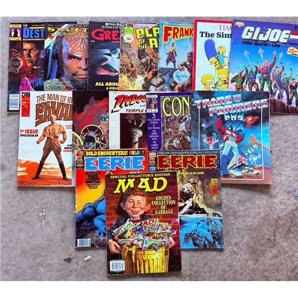Comic Book and Magazine Lot Featuring Eerie, Transformers, The Simpsons, and More