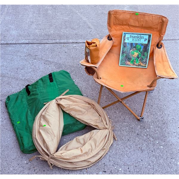 Outdoor Folding Chair, Sleeping Bag, Pop-Up Shelter, and 'Franklin is Lost' Book Set