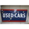 Image 1 : Vintage metal and porcelain sign "USED CARS" 65" top length X 54" bottom length X 30" H