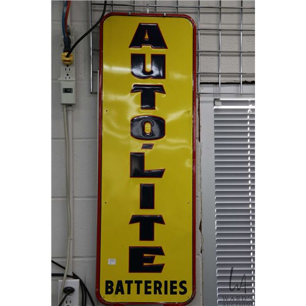 Vintage metal and porcelain Auto-Lite Batteries advertising sign, 39  H X 13  W