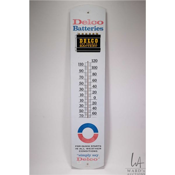 Vintage metal and porcelain Delco Batteries thermometer (fahrenheit) marked S.T.M.S.-65, 39  H X 8  