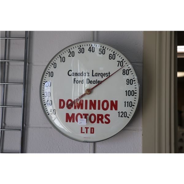 Vintage Dominion Motors Ltd. advertising thermometer, 12  in diameter