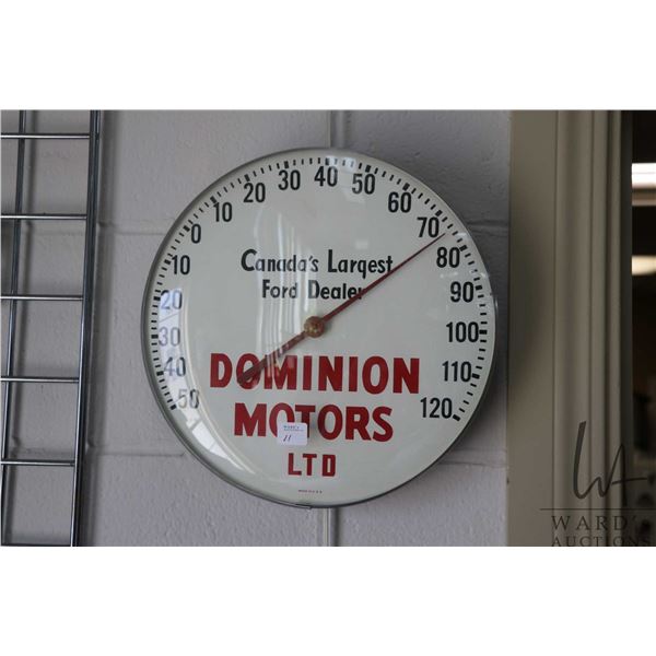 Vintage Dominion Motors Ltd. advertising thermometer, 12" in diameter