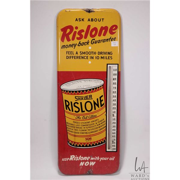 Vintage metal and porcelain Rislone Motor Oil thermometer (fahrenheit) 25 1/4  H X 10  W