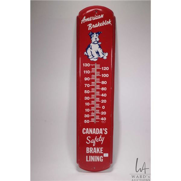 Vintage metal and porcelain  American Brakeblok  thermometer (fahrenheit) 35 1/2  H X 8 1/4 W