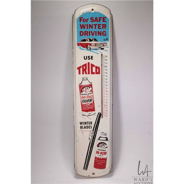 Vintage metal and porcelain Trico Wiper Blades advertising thermometer (fahrenheit) marked Made in U